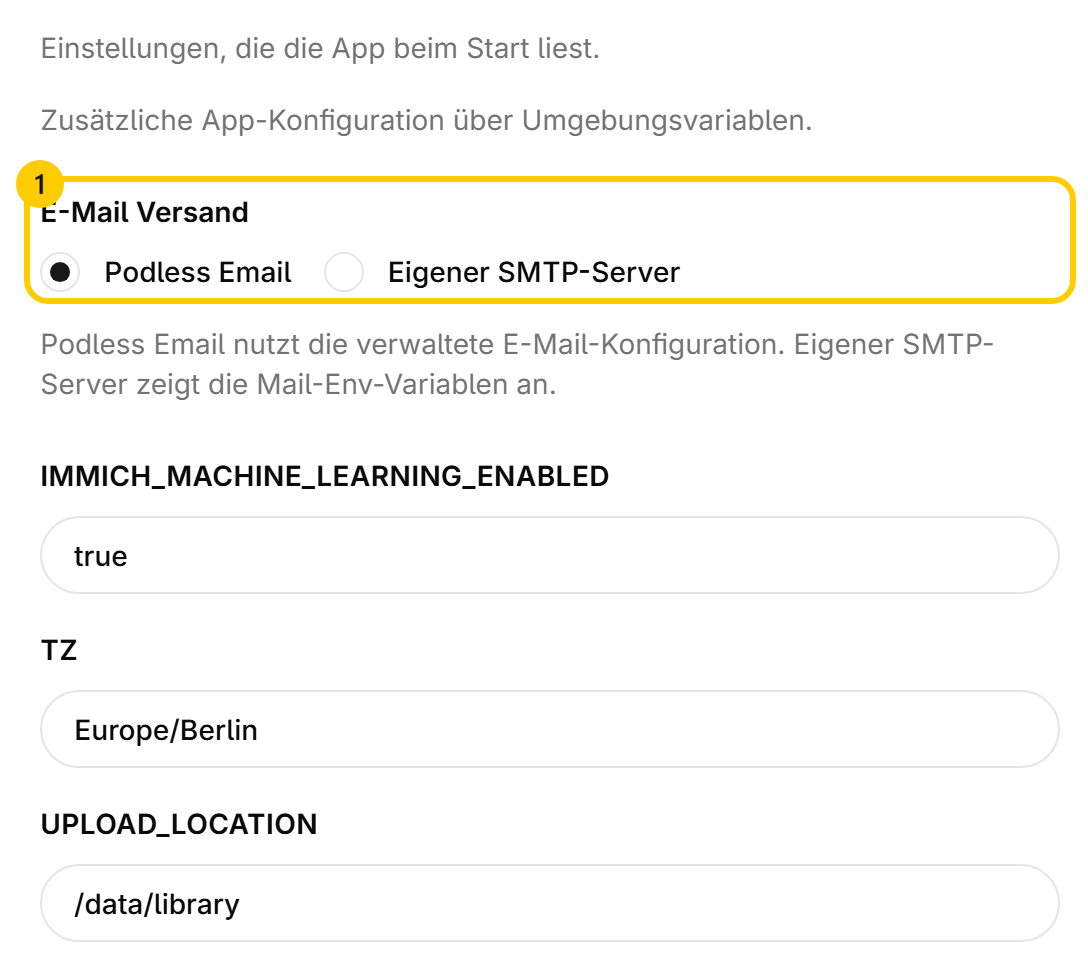 The list of environment variables with their values